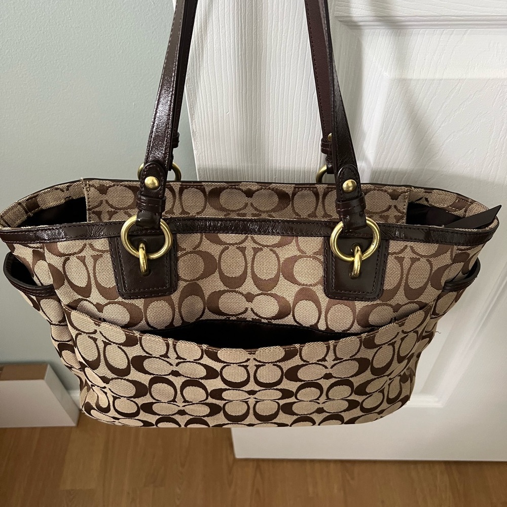 Coach Brown Signature Canvas Tote - Picture 6 of 12